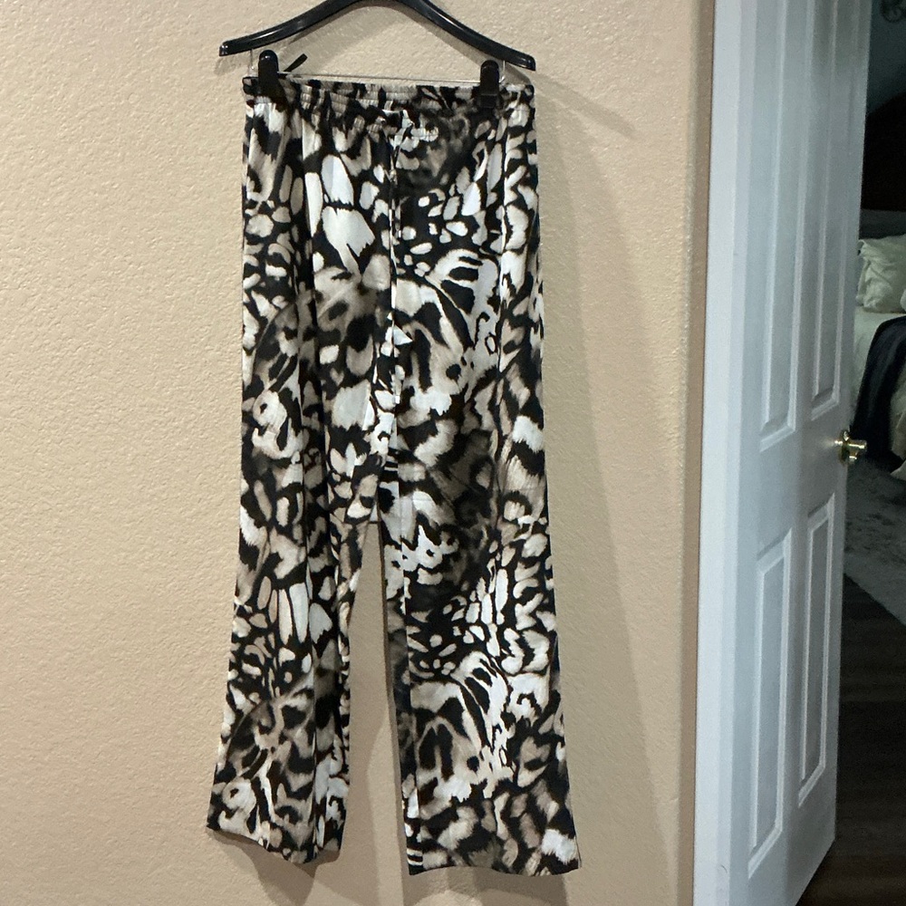 Calvin Klein Abstract Black and Cream Wide Leg Pants